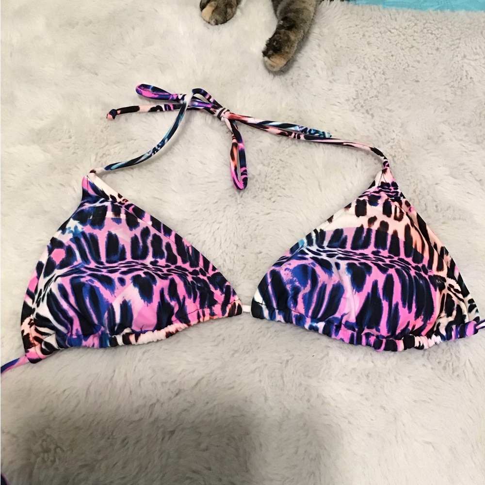 VENUS Animal Print String Bikini Top with Multicolor Trim